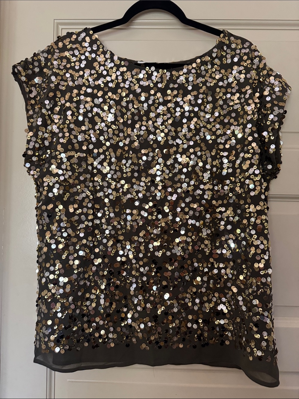 WD.NY Gold Sequin Cap Sleeve Blouse